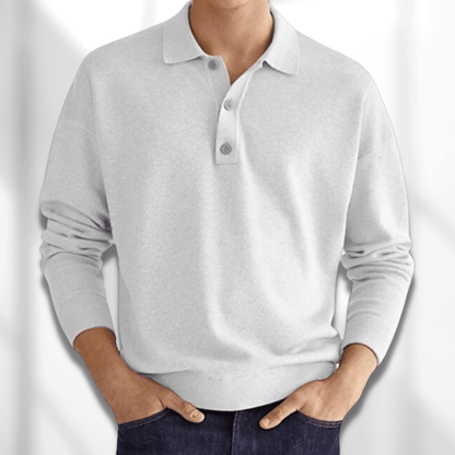 Polopullover - Herren Langarm-Poloshirt Pullover mit Kragen-Weiß-S-Chaps Herrenmode