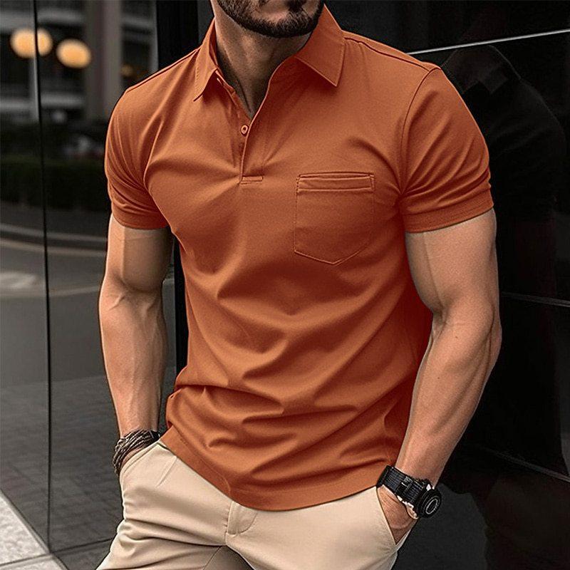 Poloshirt - Kurzarm-Polo-T-Shirt für Männer mit Brusttasche-Orange-XS-Chaps Herrenmode