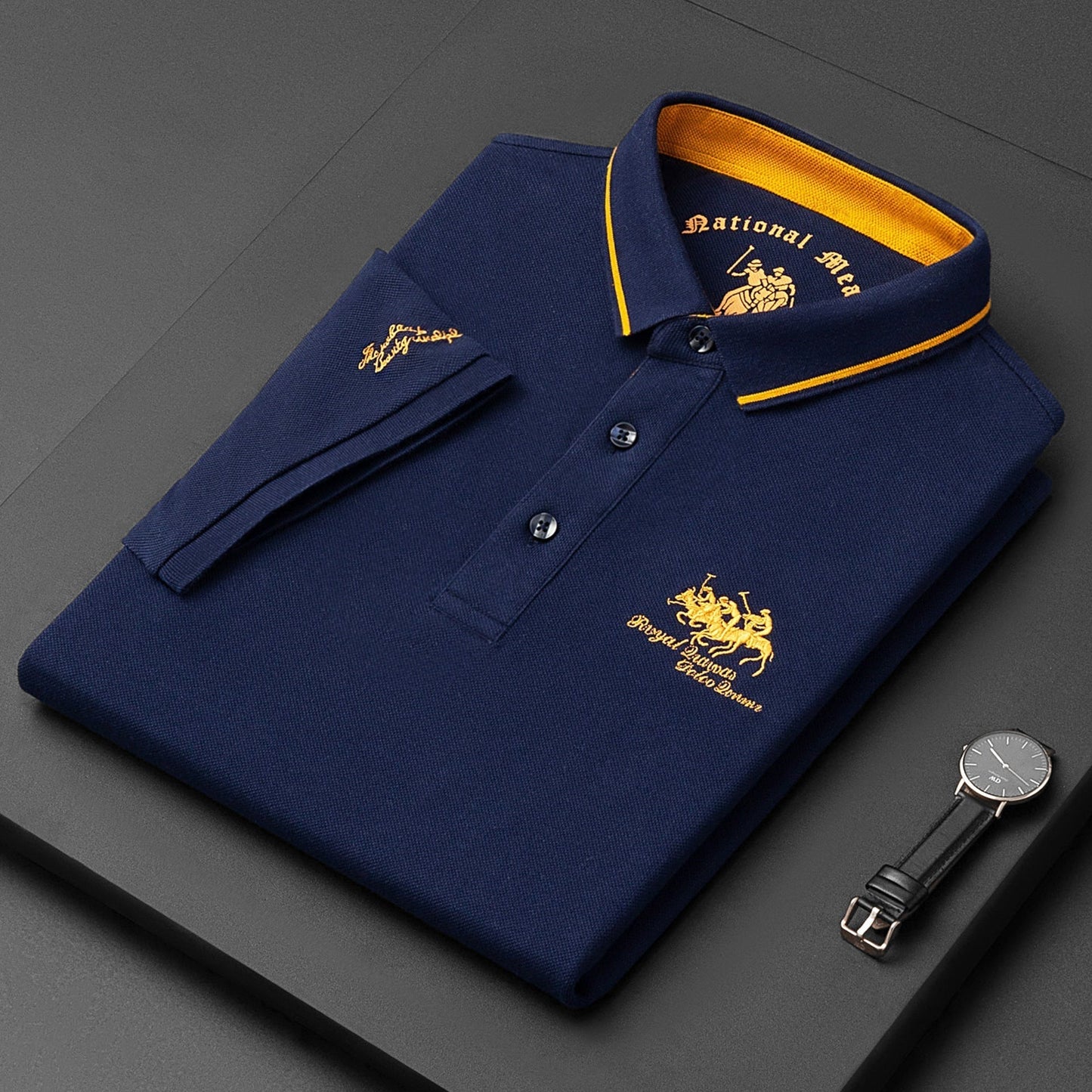 Poloshirt – mit Kragen – Knopfleiste – Polo-T-Shirt – Herrenhemden-Blau-S-Chaps Herrenmode