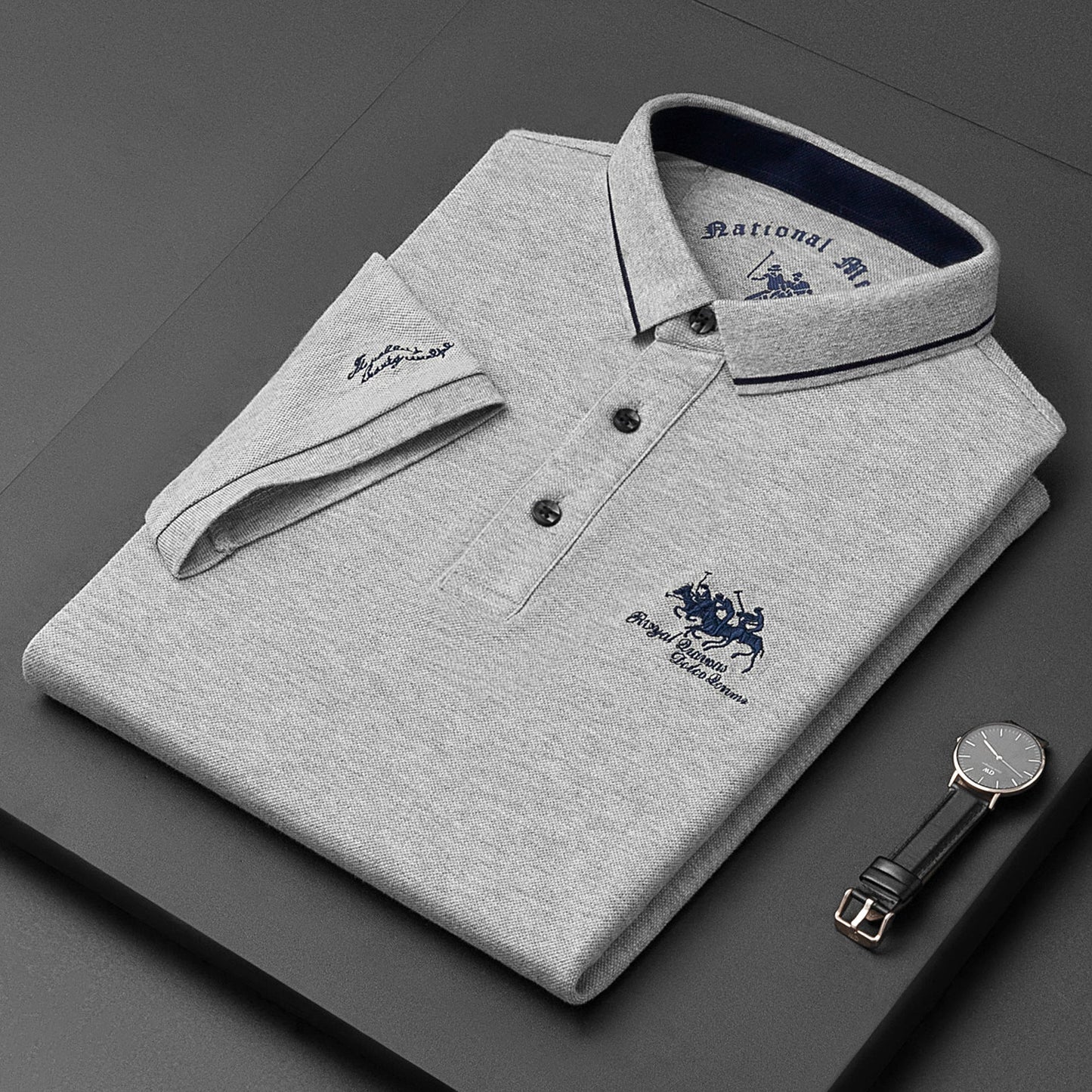 Poloshirt – mit Kragen – Knopfleiste – Polo-T-Shirt – Herrenhemden-Grau-S-Chaps Herrenmode