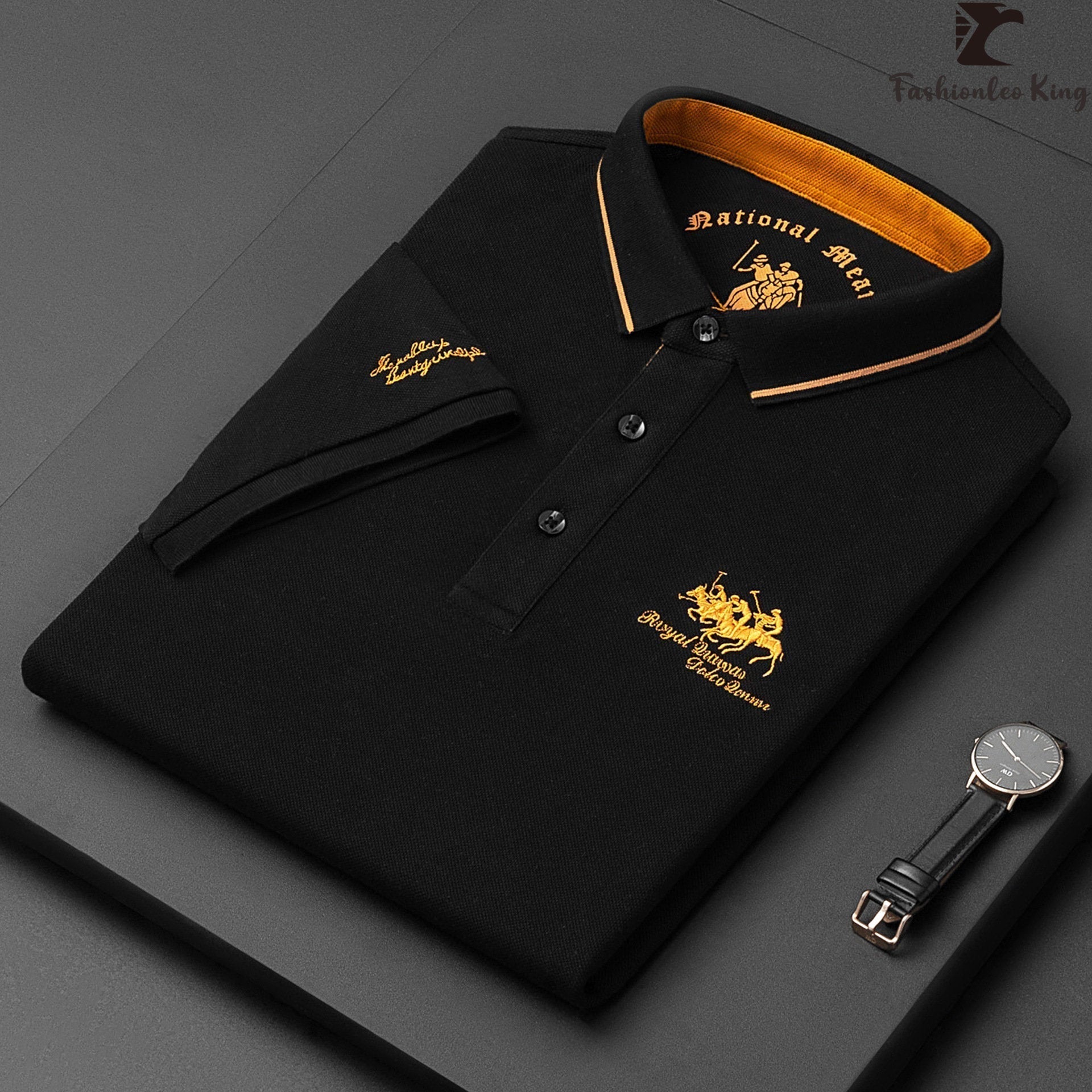 Poloshirt – mit Kragen – Knopfleiste – Polo-T-Shirt – Herrenhemden-Schwarz-S-Chaps Herrenmode