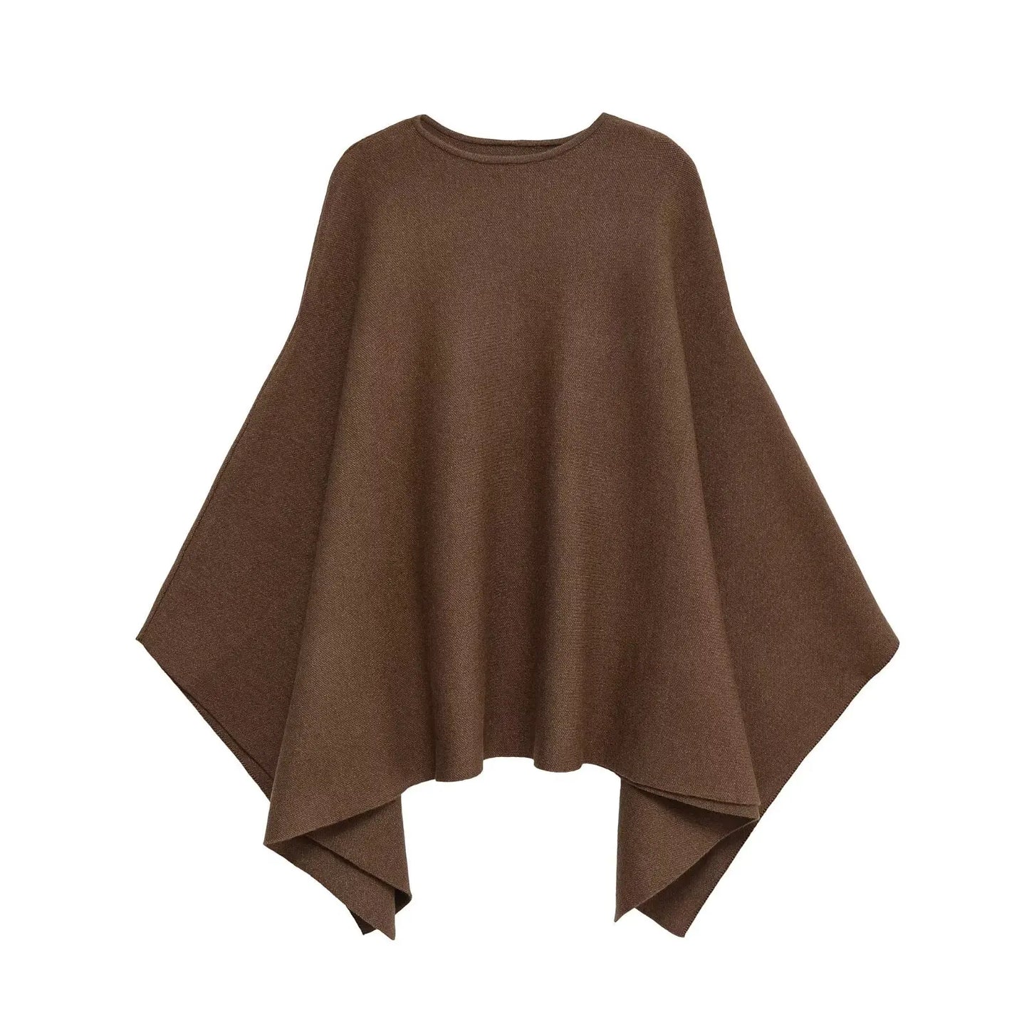 Poncho – Gestrickter Poncho-Umhang mit Rundhalsausschnitt für Damen-Braun-XS-Chaps Herrenmode