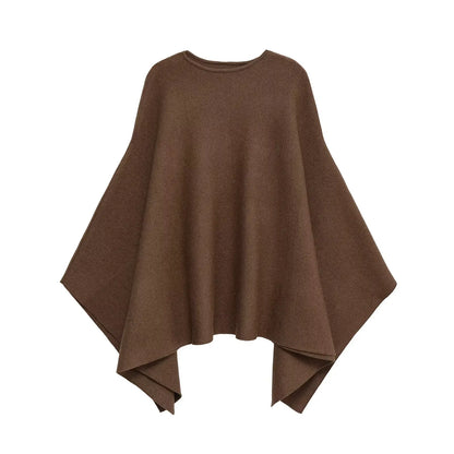 Poncho – Gestrickter Poncho-Umhang mit Rundhalsausschnitt für Damen-Braun-XS-Chaps Herrenmode