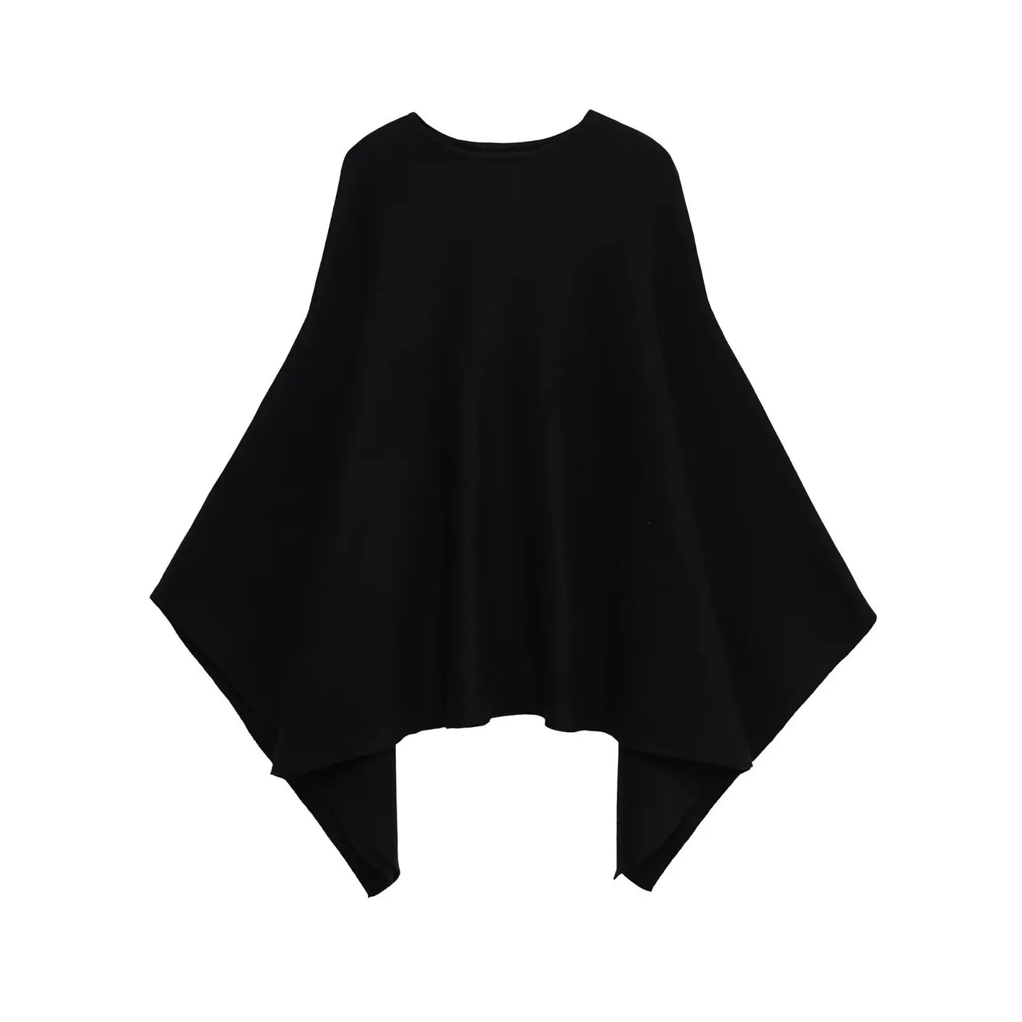 Poncho – Gestrickter Poncho-Umhang mit Rundhalsausschnitt für Damen-Schwarz-XS-Chaps Herrenmode