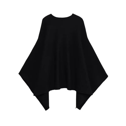 Poncho – Gestrickter Poncho-Umhang mit Rundhalsausschnitt für Damen-Schwarz-XS-Chaps Herrenmode