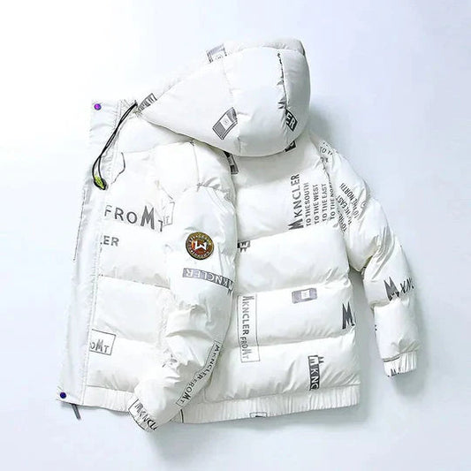 Pufferjacke - Herren Kapuzen-Zip-Up Daunen-Winterjacke-Kapuzenpulli Weiß-S-Chaps Herrenmode