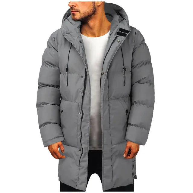 Pufferjacke - Kapuze - Mittellang - Daunenjacke - Wintermantel für Männer-Grau-M-Chaps Herrenmode