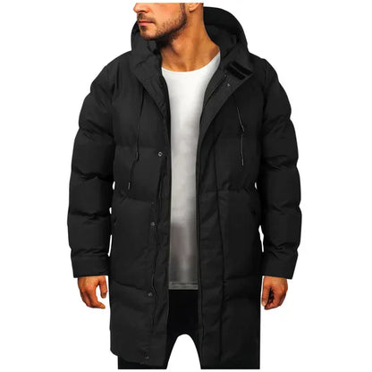 Pufferjacke - Kapuze - Mittellang - Daunenjacke - Wintermantel für Männer-Schwarz-M-Chaps Herrenmode