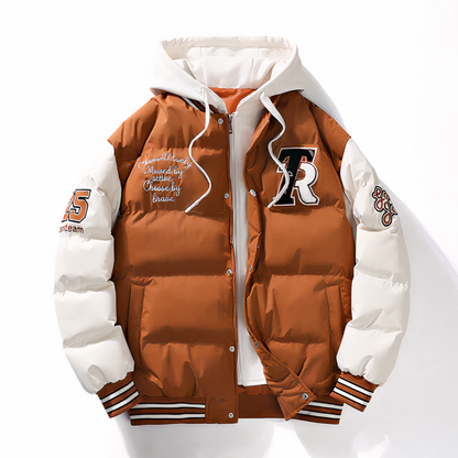 Pufferjacke - Kapuze - Zip-Up - Bomberjacke - Winterjacke für Männer-Braun-XS-Chaps Herrenmode