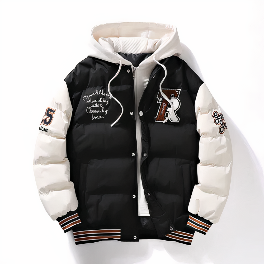 Pufferjacke - Kapuze - Zip-Up - Bomberjacke - Winterjacke für Männer-Schwarz-XS-Chaps Herrenmode