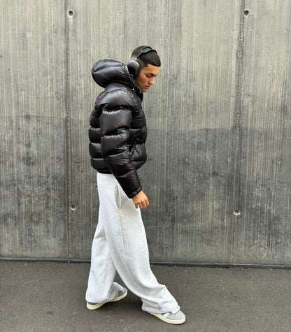 Pufferjacke – Kurze Winterjacke mit Kapuze für Herren-Schwarz-S-Chaps Herrenmode