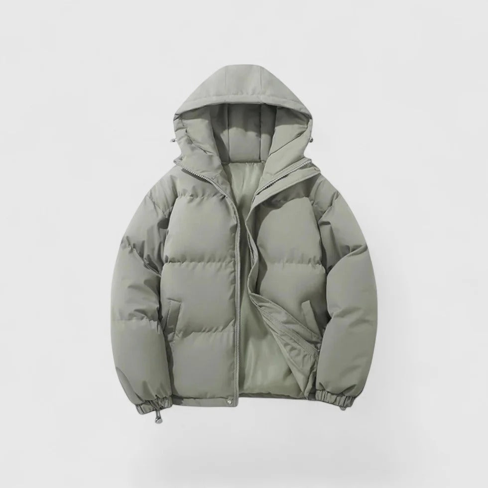 Pufferjacke | Mit Kapuze | Gewattert | Daunenmantel | Herren-Winterjacke-Hellgrau-S-Chaps Herrenmode