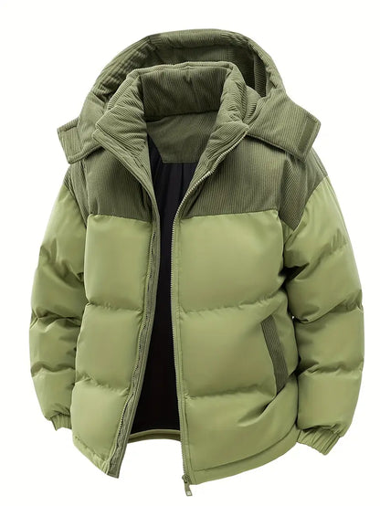 Pufferjacke - Warme gefütterte Winterjacke mit Kapuze für Männer-Avocado Grün-S-Chaps Herrenmode