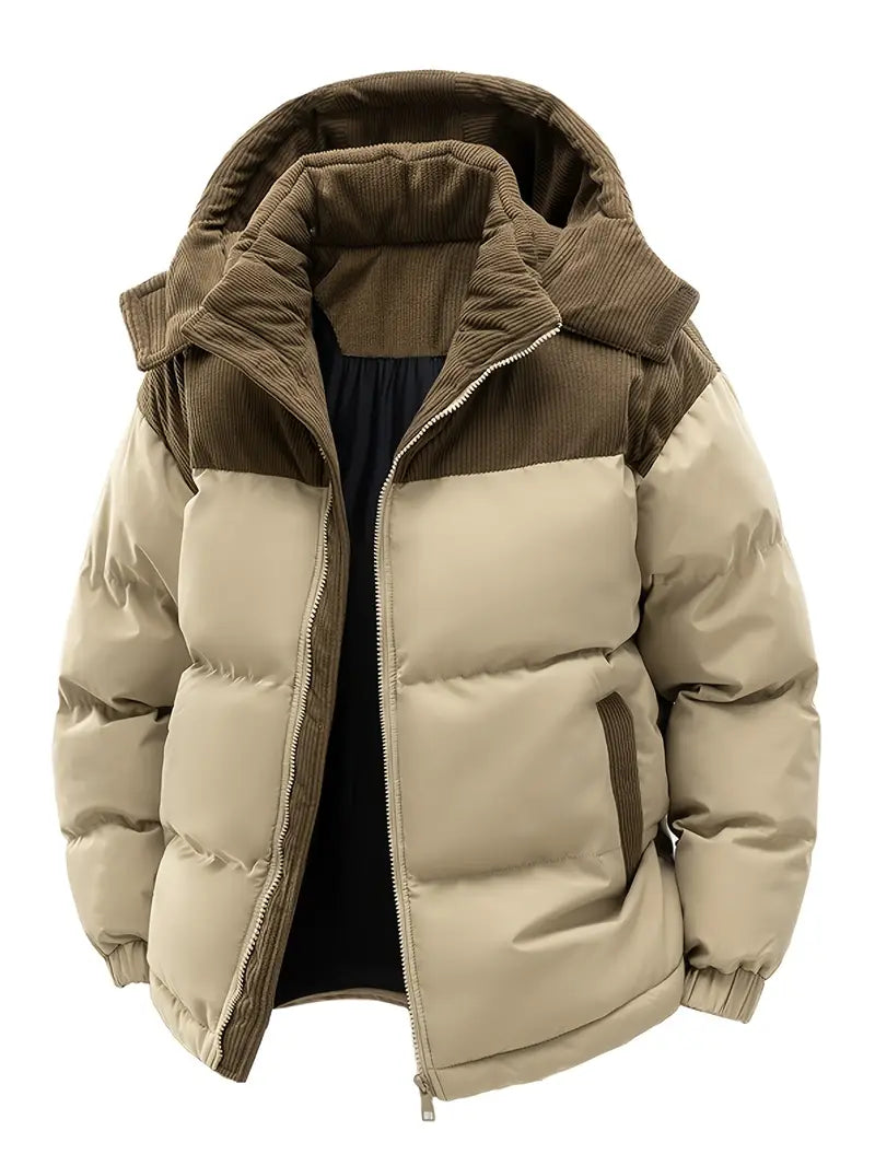 Pufferjacke - Warme gefütterte Winterjacke mit Kapuze für Männer-Braun-S-Chaps Herrenmode