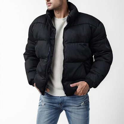 Pufferjacke – Warme, wattierte Winterjacke mit Reißverschluss für Herren-Schwarz-M-Chaps Herrenmode