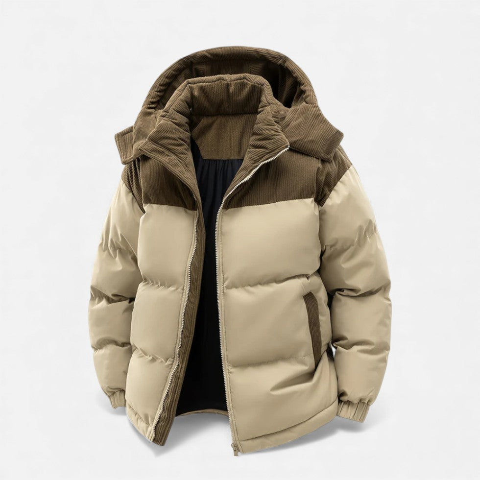 Puffermantel - Warme gefütterte Winterjacke mit Kapuze für Männer-Braun-S-Chaps Herrenmode
