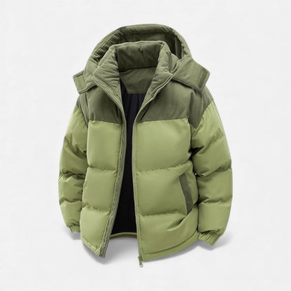 Puffermantel - Warme gefütterte Winterjacke mit Kapuze für Männer-Grün-S-Chaps Herrenmode