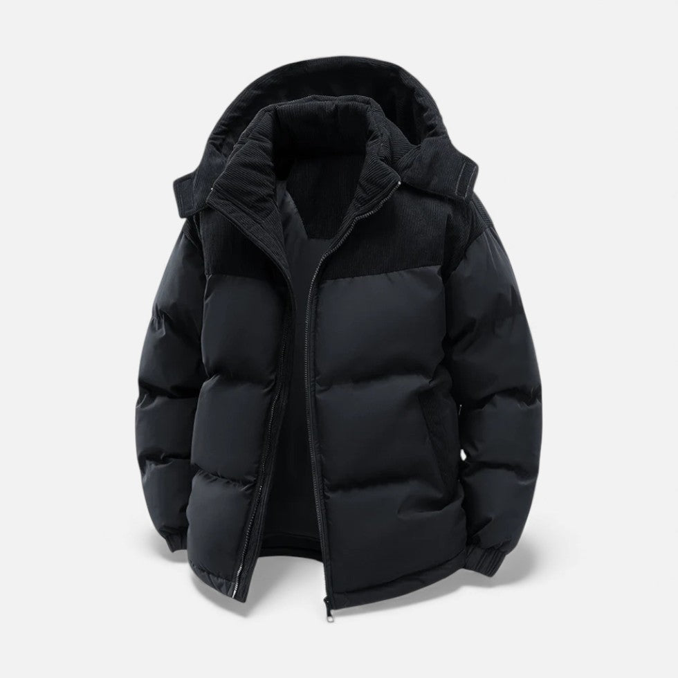 Puffermantel - Warme gefütterte Winterjacke mit Kapuze für Männer-Schwarz-S-Chaps Herrenmode
