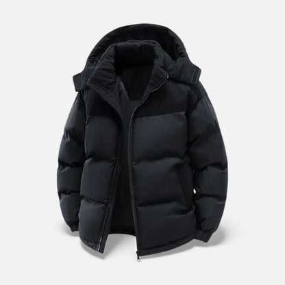 Puffermantel - Warme gefütterte Winterjacke mit Kapuze für Männer-Schwarz-S-Chaps Herrenmode