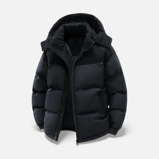 Puffermantel - Warme gefütterte Winterjacke mit Kapuze für Männer-Schwarz-S-Chaps Herrenmode