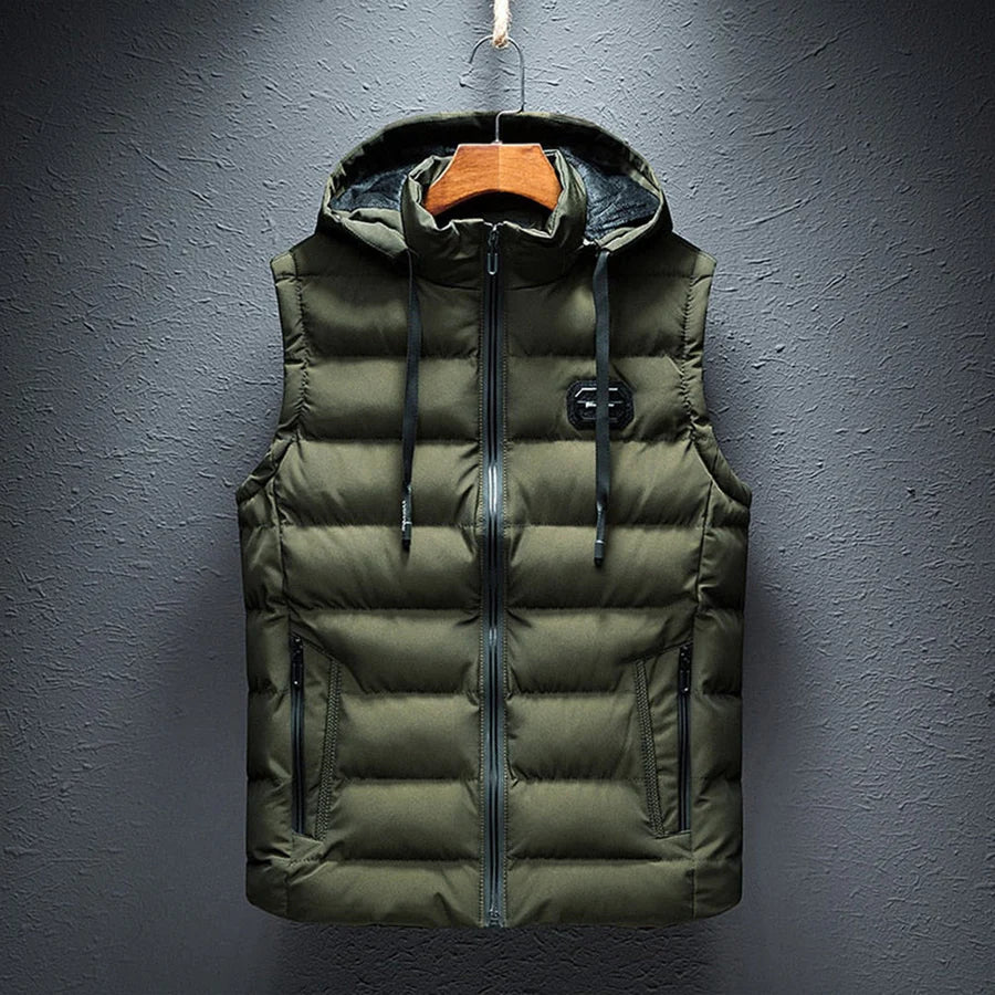 Pufferweste | Kapuzenweste | Weste | Winterweste | Herrenweste-Armeegrün-S-Chaps Herrenmode