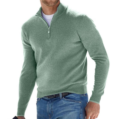 Pullover - Herren Strickpullover mit Viertel-Reißverschluss-Grün-S-Chaps Herrenmode