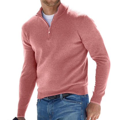 Pullover - Herren Strickpullover mit Viertel-Reißverschluss-Rosa-S-Chaps Herrenmode