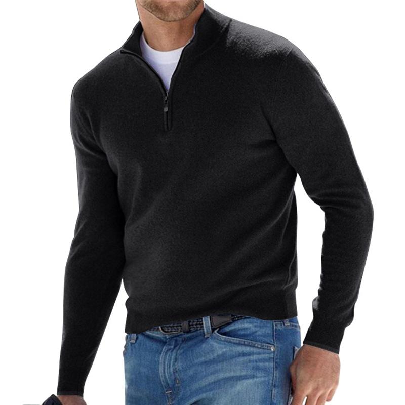 Pullover - Herren Strickpullover mit Viertel-Reißverschluss-Schwarz-S-Chaps Herrenmode