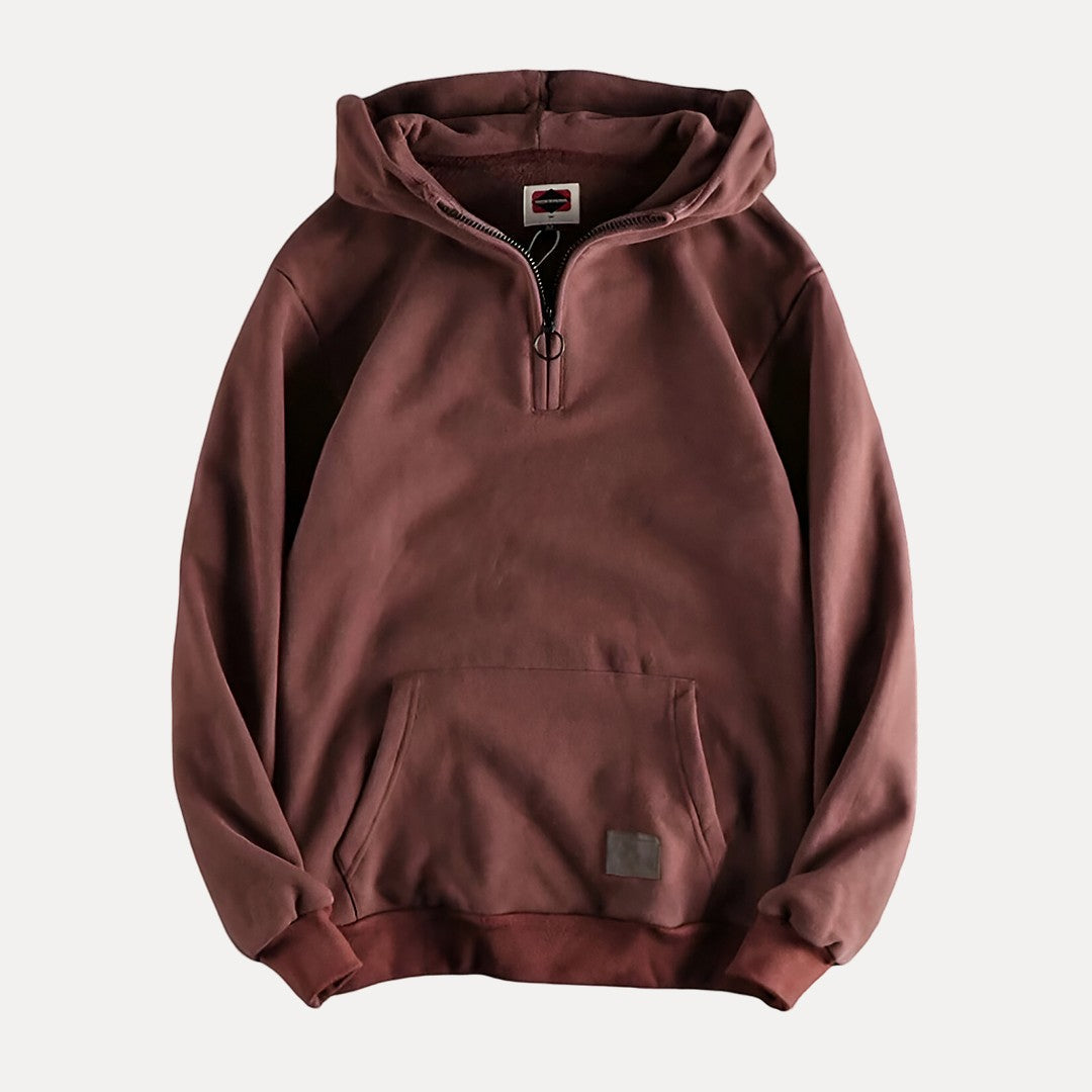 Pullover Hoodie – Lässiger Hoodie für Männer mit halbem Reißverschluss und Kängurutasche-Braun-M-Chaps Herrenmode