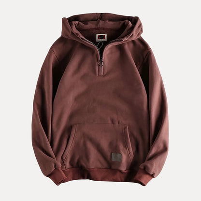 Pullover Hoodie – Lässiger Hoodie für Männer mit halbem Reißverschluss und Kängurutasche-Braun-M-Chaps Herrenmode
