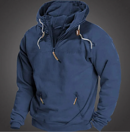 Pullover Hoodie – Warmer Herren-Hoodie mit halbem Reißverschluss und Taschen-Blau-S-Chaps Herrenmode