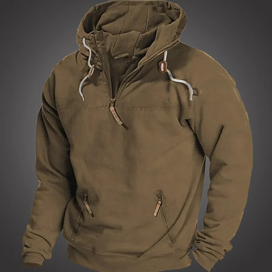 Pullover Hoodie – Warmer Herren-Hoodie mit halbem Reißverschluss und Taschen-Braun-S-Chaps Herrenmode