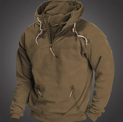 Pullover Hoodie – Warmer Herren-Hoodie mit halbem Reißverschluss und Taschen-Braun-S-Chaps Herrenmode