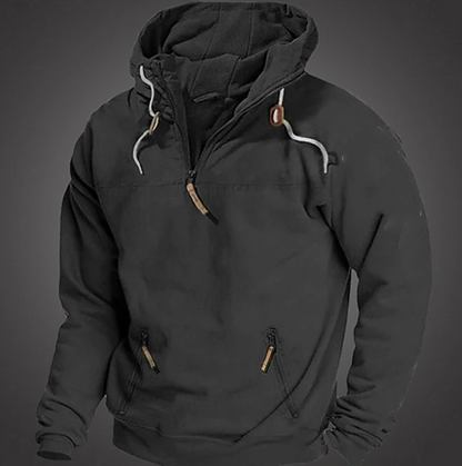 Pullover Hoodie – Warmer Herren-Hoodie mit halbem Reißverschluss und Taschen-Schwarz-S-Chaps Herrenmode
