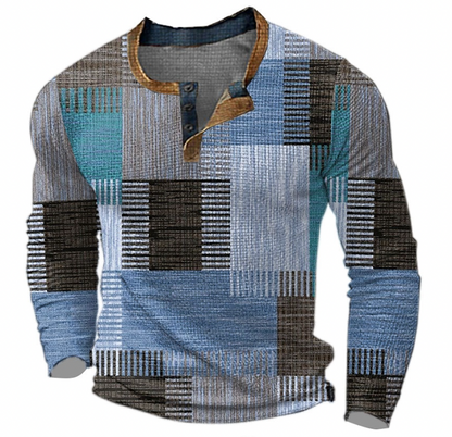 Pullover | Langarm | Halber Knopf | Pullover | Herrenhemd-Blau-S-Chaps Herrenmode