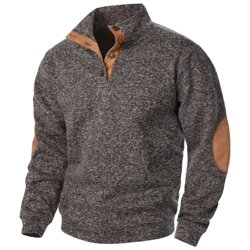 Pullover | Lässig | Ellbogenpatches | Pullover mit Knopfleiste | Herrenpullover-Braun-S-Chaps Herrenmode