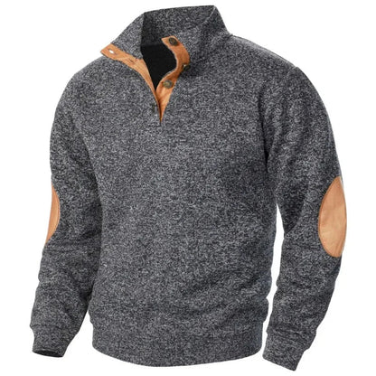 Pullover | Lässig | Ellbogenpatches | Pullover mit Knopfleiste | Herrenpullover-Grau-S-Chaps Herrenmode