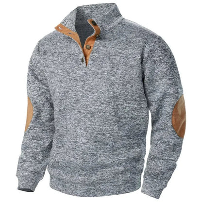 Pullover | Lässig | Ellbogenpatches | Pullover mit Knopfleiste | Herrenpullover-Hellgrau-S-Chaps Herrenmode