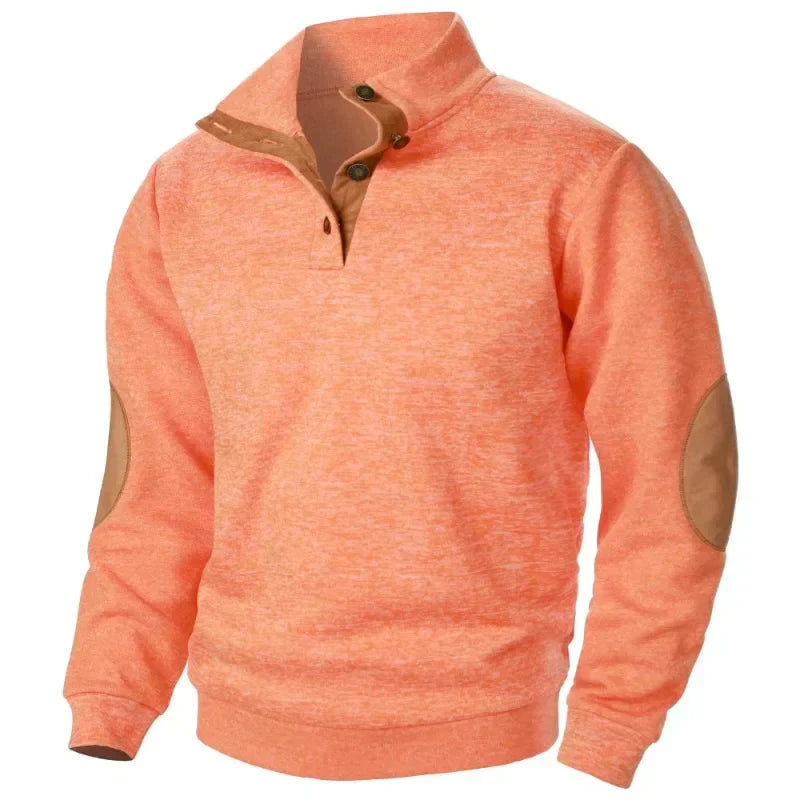 Pullover | Lässig | Ellbogenpatches | Pullover mit Knopfleiste | Herrenpullover-Orange-S-Chaps Herrenmode