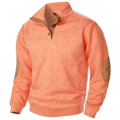 Pullover | Lässig | Ellbogenpatches | Pullover mit Knopfleiste | Herrenpullover-Orange-S-Chaps Herrenmode
