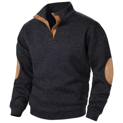 Pullover | Lässig | Ellbogenpatches | Pullover mit Knopfleiste | Herrenpullover-Schwarz-S-Chaps Herrenmode