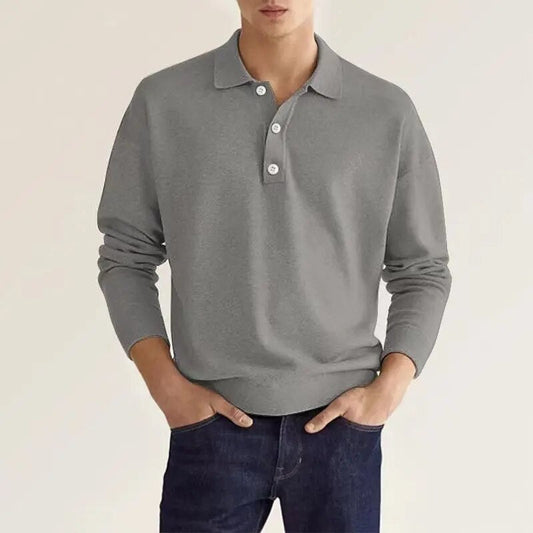 Pullover-Poloshirt | mit Knöpfen | langärmlig | Strickpullover | Herren-Strickpullover-Grau-S-Chaps Herrenmode