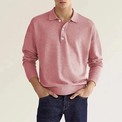 Pullover-Poloshirt | mit Knöpfen | langärmlig | Strickpullover | Herren-Strickpullover-Rosa-S-Chaps Herrenmode