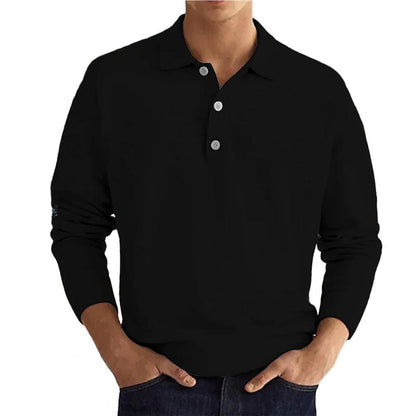 Pullover-Poloshirt | mit Knöpfen | langärmlig | Strickpullover | Herren-Strickpullover-Schwarz-S-Chaps Herrenmode