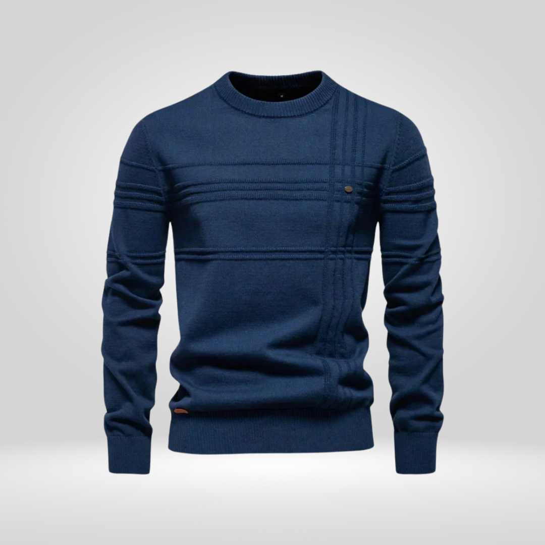 Pullover – Rundhalsausschnitt – Normale Passform – Strickpullover – Herrenpullover-Blau-S-Chaps Herrenmode
