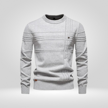 Pullover – Rundhalsausschnitt – Normale Passform – Strickpullover – Herrenpullover-Hellgrau-S-Chaps Herrenmode