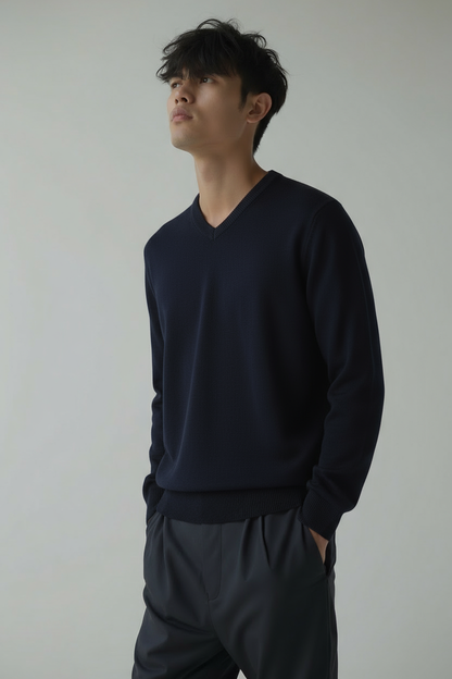 Pullover mit V-Ausschnitt | Einfarbig | Gestrickt | Pullover | Herren-Strickmode-Chaps Herrenmode