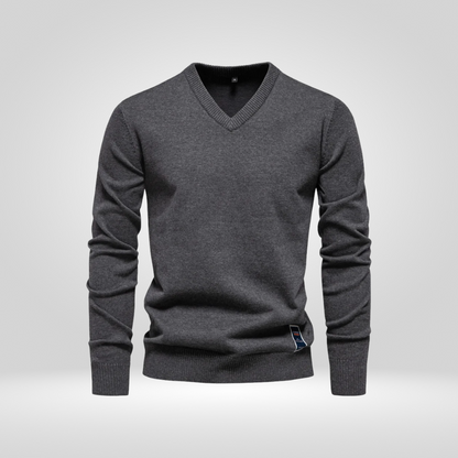 Pullover mit V-Ausschnitt | Einfarbig | Gestrickt | Pullover | Herren-Strickmode-Dunkelgrau-M-Chaps Herrenmode