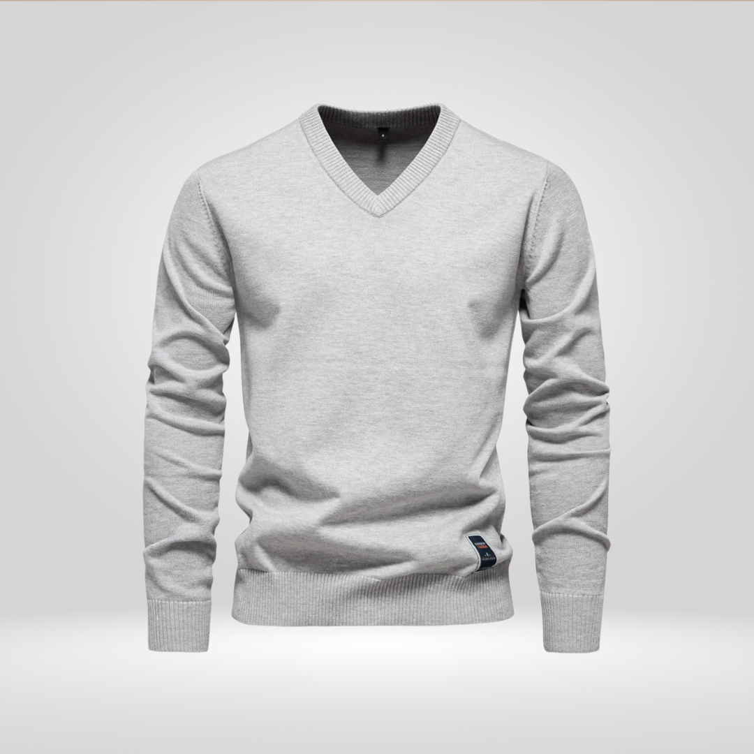 Pullover mit V-Ausschnitt | Einfarbig | Gestrickt | Pullover | Herren-Strickmode-Hellgrau-M-Chaps Herrenmode