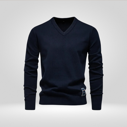 Pullover mit V-Ausschnitt | Einfarbig | Gestrickt | Pullover | Herren-Strickmode-Marineblau-M-Chaps Herrenmode